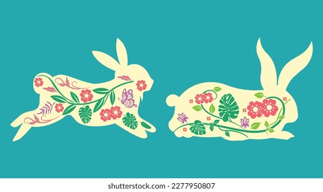 Cute Floral bunny Happy Easter clipart for cut files