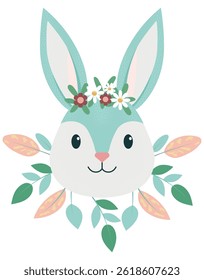 Cute Floral Bunny Head Illustration