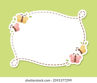 Cute Floral Butterfly Frame. Spring Summer Border Vector Illustration.