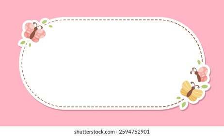 Cute Floral Butterfly Frame. Spring Summer Border Vector Illustration.