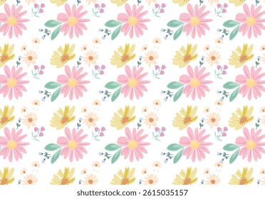Cute Floral and Butterfly Seamless Pattern in Pastel Colors