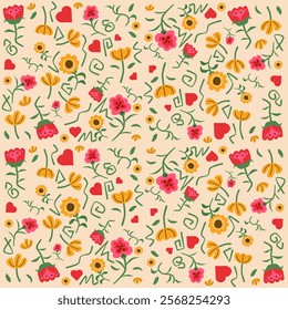 Cute Floral Colorful Seamless Pattern Vector White Background