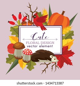 cute floral design vector autumn flat style with nature element