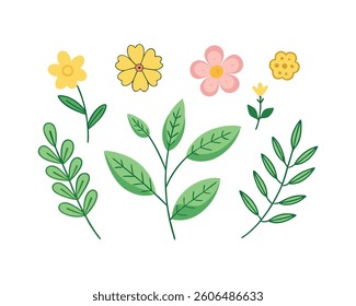 Cute Floral Design with Yellow, Pink, and Gold Flowers and Leaves