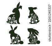 Cute Floral Easter bunny rabbit Silhouette. Design Files for Cricut and Laser Cut