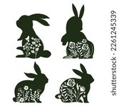 Cute Floral Easter bunny rabbit Silhouette. Design Files for Cricut and Laser Cut