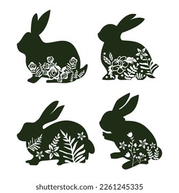 Cute Floral Easter bunny rabbit Silhouette. Design Files for Cricut and Laser Cut