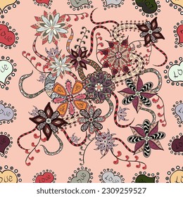 Cute floral elements. Flat Flower Elements Design. Seamless pattern Fashionable fabric pattern. Vector illustration. Colour Spring Theme seamless pattern Background.