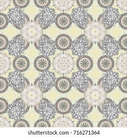 Cute floral elements. Flowers on beige, neutral and gray colors. Vector illustration. Seamless