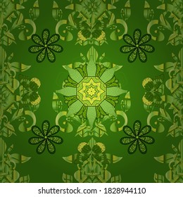 Elementos florales finos. Sin inconveniente. Flores de color verde, amarillo y negro. Ilustración vectorial.
