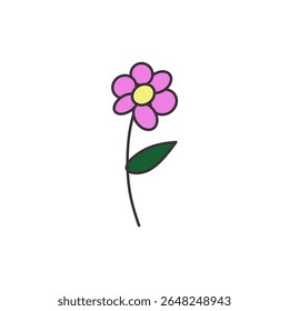 cute floral elements with soft colors and outlines. flowers, leaves, stems