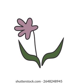 cute floral elements with soft colors and outlines. flowers, leaves, stems
