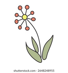 cute floral elements with soft colors and outlines. flowers, leaves, stems