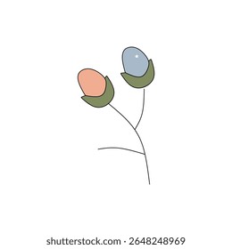 cute floral elements with soft colors and outlines. flowers, leaves, stems