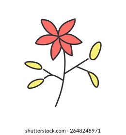 cute floral elements with soft colors and outlines. flowers, leaves, stems