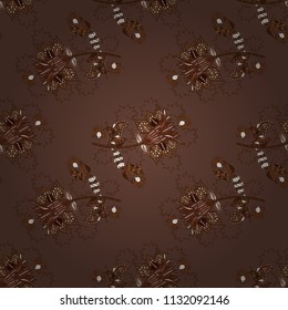 Cute floral elements. Vector illustration. Flowers on brown, white and purple colors. Seamless.