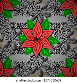 Cute floral elements. Vector illustration. Flowers on gray, white and black colors. Seamless.
