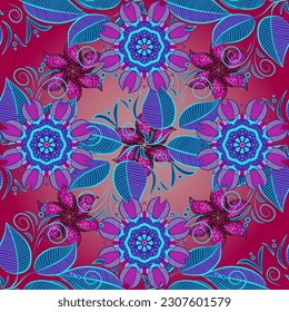 Cute floral elements. vector illustration seamless pattern Fashionable fabric pattern. Colour Spring Theme seamless pattern Background. Flat Flower Elements Design.