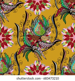 Cute floral elements. Vector illustration. Seamless. Flowers on colored background.