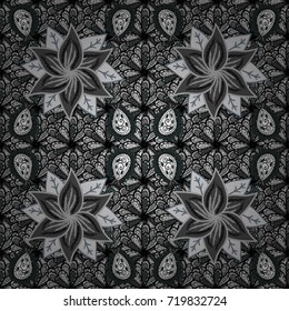 Cute floral elements. Vector illustration. Seamless. Flowers on gray, black and neutral colors.