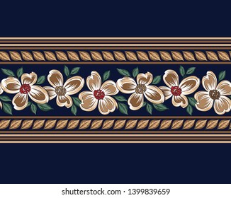 Cute floral flower pattern border on navy