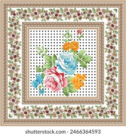 Cute floral flower pattern border on white background