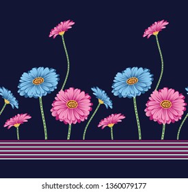 Cute floral flowers pattern border on navy