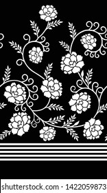 Cute Floral Flowers Pattern Border On Black And White