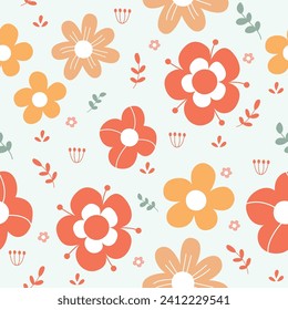 Cute Floral Flowers pattern in hand drawn style. Vintage floral pattern in pastel color. suitable for fabric print, wrapping paper, textile etc.