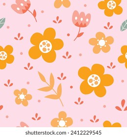 Cute Floral Flowers pattern in hand drawn style. Vintage floral pattern in pastel color. suitable for fabric print, wrapping paper, textile etc.