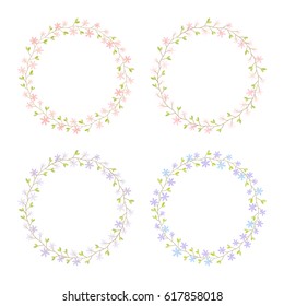 Cute Floral Frame collection. Set of the circle border with colorful flowers. Vector Illustration.