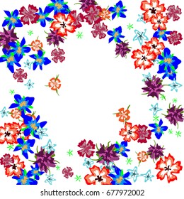Cute Floral Frame. Colorful Border with Flowers in Retro Style. Background for Postcard, Banner, Wedding Invitation or Flyer. 
