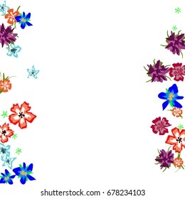Cute Floral Frame. Colorful Border with Flowers in Retro Style. Background for Postcard, Banner, Wedding Invitation or Flyer. 