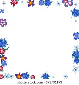 Cute Floral Frame. Colorful Border with Flowers in Retro Style. Background for Postcard, Banner, Wedding Invitation or Flyer. 