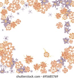 Cute Floral Frame. Colorful Border with Flowers in Retro Style. Background for Postcard, Banner, Wedding Invitation or Flyer. 