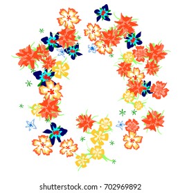 Cute Floral Frame. Colorful Border with Flowers in Retro Style. Background for Postcard, Banner, Wedding Invitation or Flyer. 