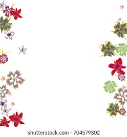 Cute Floral Frame. Colorful Border with Flowers in Retro Style. Background for Postcard, Banner, Wedding Invitation or Flyer. 