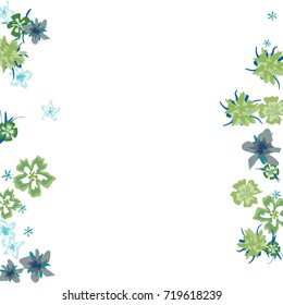 Cute Floral Frame. Colorful Border with Flowers in Retro Style. Background for Postcard, Banner, Wedding Invitation or Flyer. 