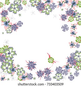 Cute Floral Frame. Colorful Border with Flowers in Retro Style. Background for Postcard, Banner, Wedding Invitation or Flyer. 