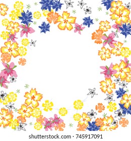 Cute Floral Frame. Colorful Border with Flowers in Retro Style. Background for Postcard, Banner, Wedding Invitation or Flyer. 