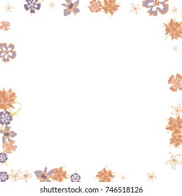 Cute Floral Frame. Colorful Border with Flowers in Retro Style. Background for Postcard, Banner, Wedding Invitation or Flyer. 