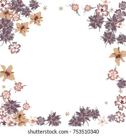 Cute Floral Frame. Colorful Border with Flowers in Retro Style. Background for Postcard, Banner, Wedding Invitation or Flyer. 