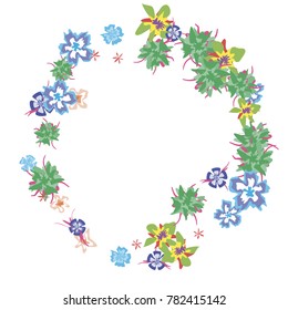 Cute Floral Frame. Colorful Border with Flowers in Retro Style. Background for Postcard, Banner, Wedding Invitation or Flyer. 