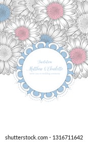 Marco floral lindo en un patrón impecable con flores de crisantemo. Elemento vectorial para el diseño de felicitaciones, ceremonia de bodas, invitaciones a una celebración.