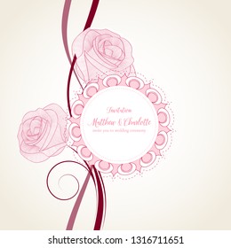 Cute floral frame on a seamless pattern with flowers of chrysanthemums. Vector element for design of congratulations, wedding ceremony, invitations to a celebration.