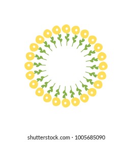 Cute floral frame. Simply yellow dandelion. Vector illustration on white background