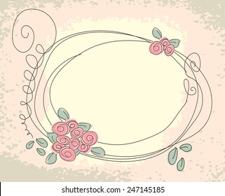 Cute floral frame. Vector doodle background with flower