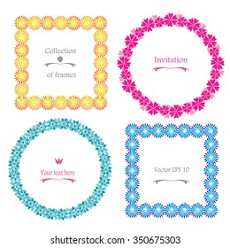 Cute Floral Frame vector set - retro flowers wreath and border arranged the abstract flower shapes. Circle ans square frames collection, best for wedding invitations or birthday cards.