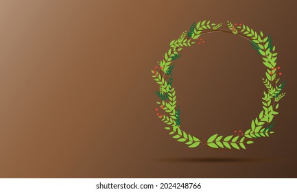 Cute floral frames make perfect wreaths, leaves, flowers and branches. Brown background. vector.