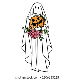 Cute floral ghost vector illustration. Boo ghosts Halloween hand drawn designs for October autumn holidays.
Spooky spirits with flowers and leaves  svg